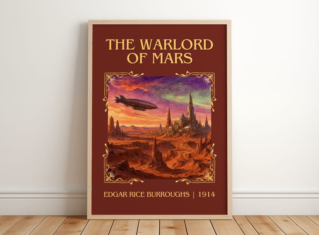 The Warlord Of Mars Classic Book Art Print by Edgar Rice Burroughs – framed print leaning on a wooden floor