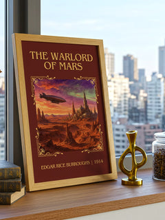 The Warlord Of Mars Classic Book Art Print by Edgar Rice Burroughs – framed print on a city-view windowsill