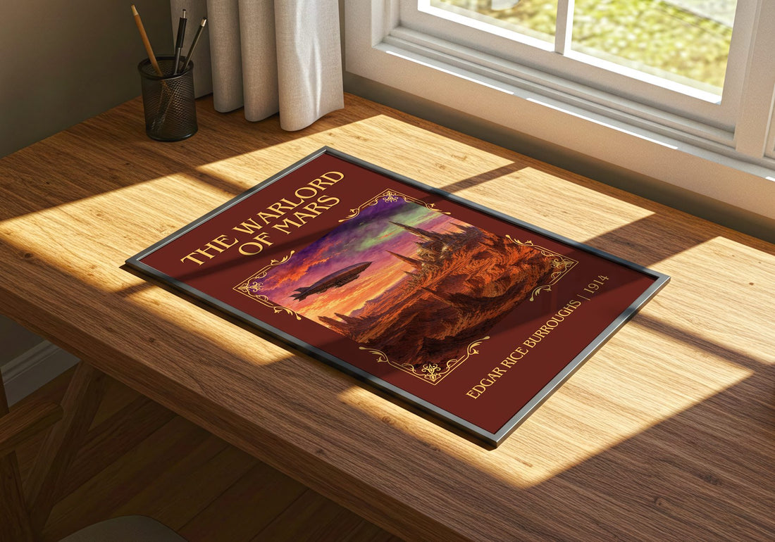 The Warlord Of Mars Classic Book Art Print by Edgar Rice Burroughs – print on a sunlit desk