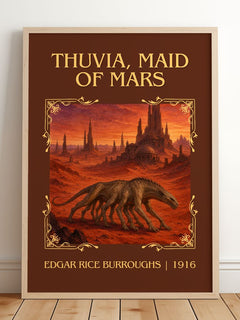 Thuvia, Maid Of Mars Classic Book Art Print by Edgar Rice Burroughs – framed print leaning on a wooden floor
