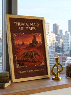 Thuvia, Maid Of Mars Classic Book Art Print by Edgar Rice Burroughs – framed print on a city-view windowsill