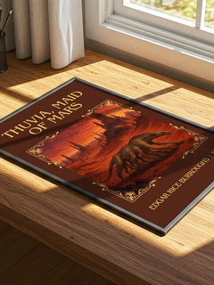Thuvia, Maid Of Mars Classic Book Art Print by Edgar Rice Burroughs – print on a sunlit desk