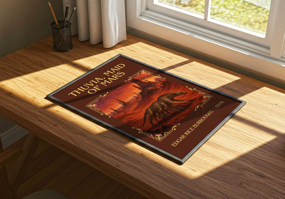 Thuvia, Maid Of Mars Classic Book Art Print by Edgar Rice Burroughs – print on a sunlit desk