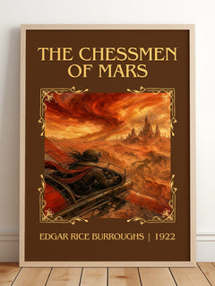 The Chessmen Of Mars Classic Book Art Print by Edgar Rice Burroughs – framed print leaning on a wooden floor
