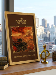 The Chessmen Of Mars Classic Book Art Print by Edgar Rice Burroughs – framed print on a city-view windowsill