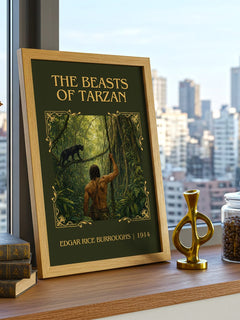 The Beasts Of Tarzan Classic Book Art Print by Edgar Rice Burroughs – framed print on a city-view windowsill