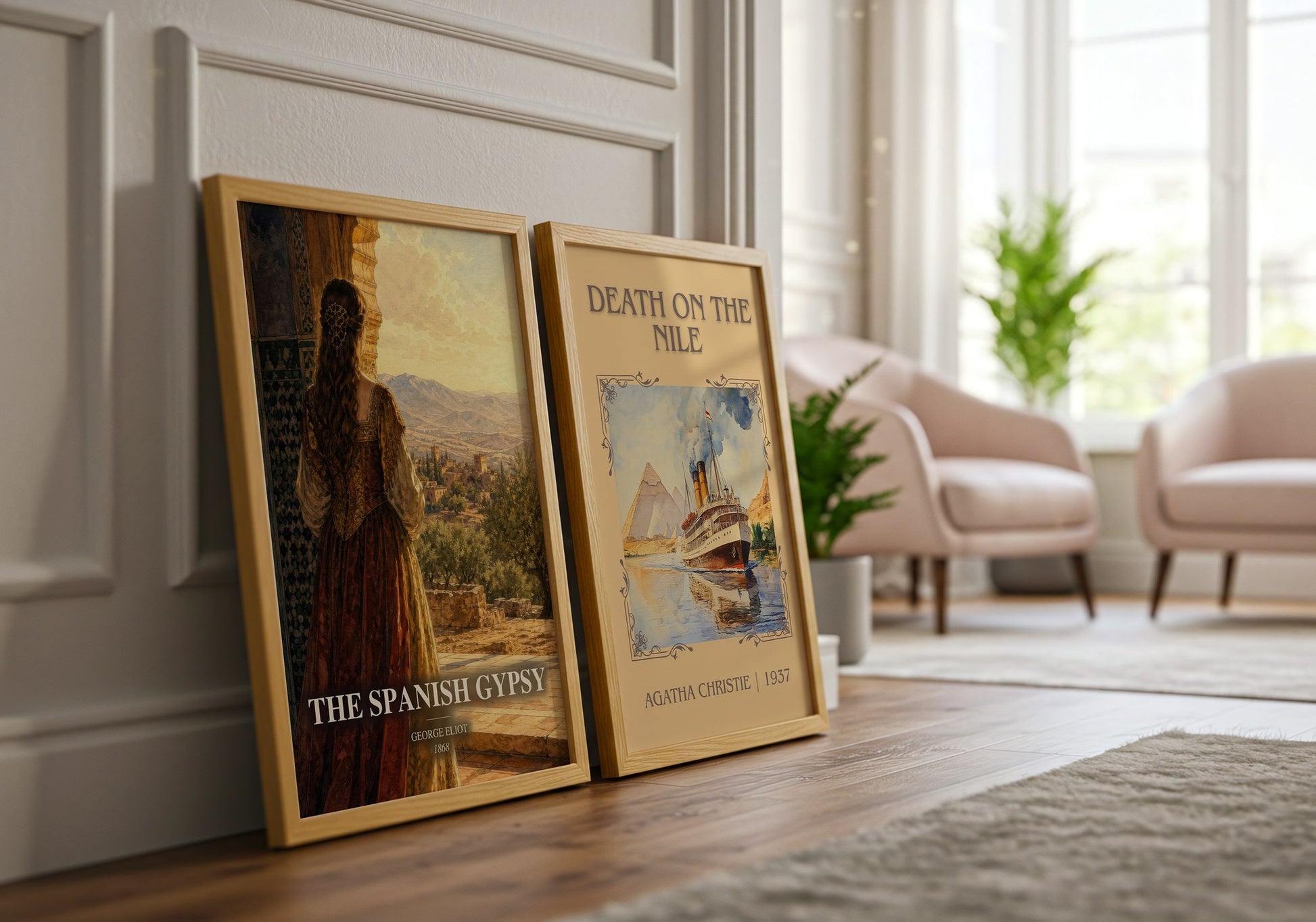 The Spanish Gypsy watercolour print framed by window – literary home decor