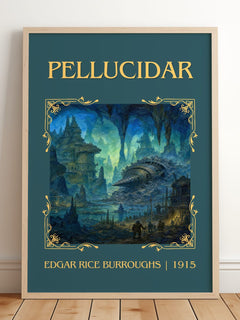 Pellucidar Classic Book Art Print by Edgar Rice Burroughs – framed print leaning on a wooden floor