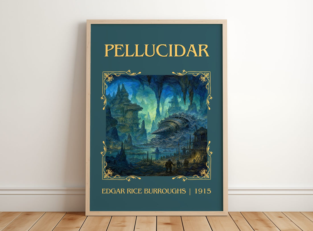 Pellucidar Classic Book Art Print by Edgar Rice Burroughs – framed print leaning on a wooden floor
