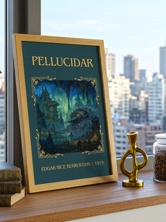 Pellucidar Classic Book Art Print by Edgar Rice Burroughs – framed print on a city-view windowsill