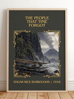 People That Time Forgot Classic Book Art Print by Edgar Rice Burroughs – framed print leaning on a wooden floor