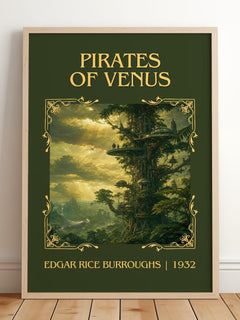 Pirates Of Venus Classic Book Art Print by Edgar Rice Burroughs – framed print leaning on a wooden floor