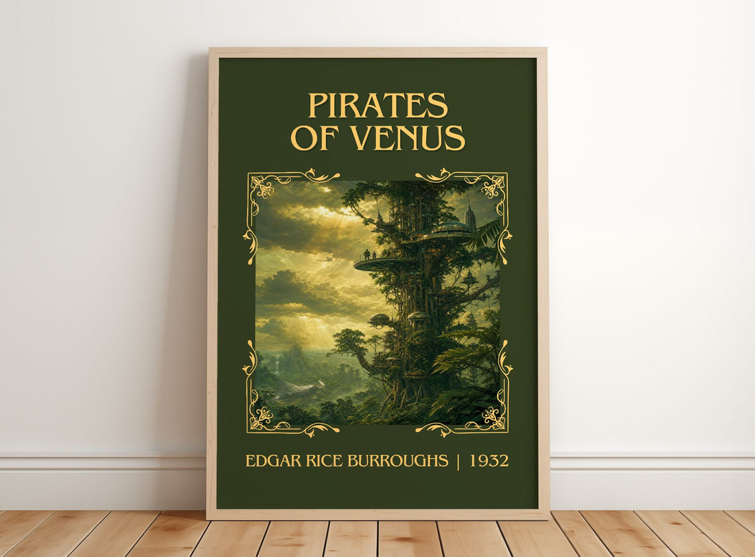 Pirates Of Venus Classic Book Art Print by Edgar Rice Burroughs – framed print leaning on a wooden floor