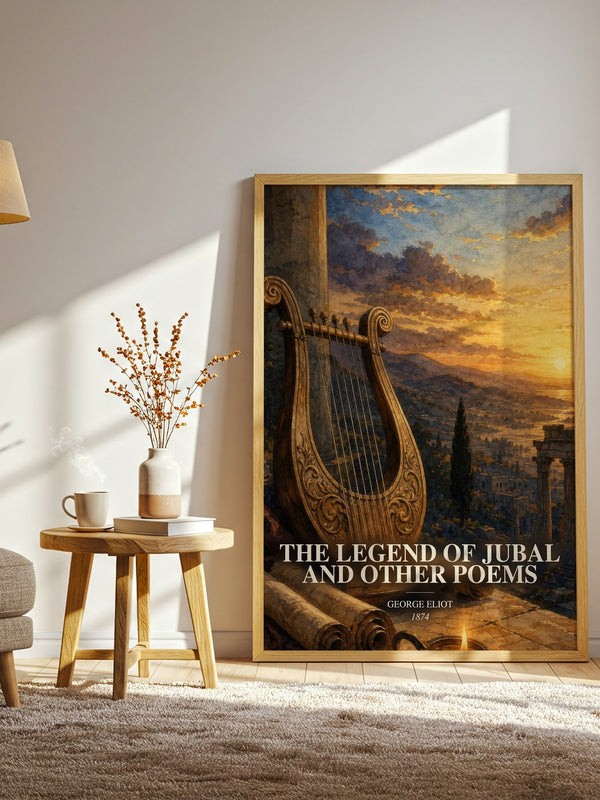 The Legend Of Jubal And Other Poems watercolour print in frame leaning in hallway – poetry wall art
