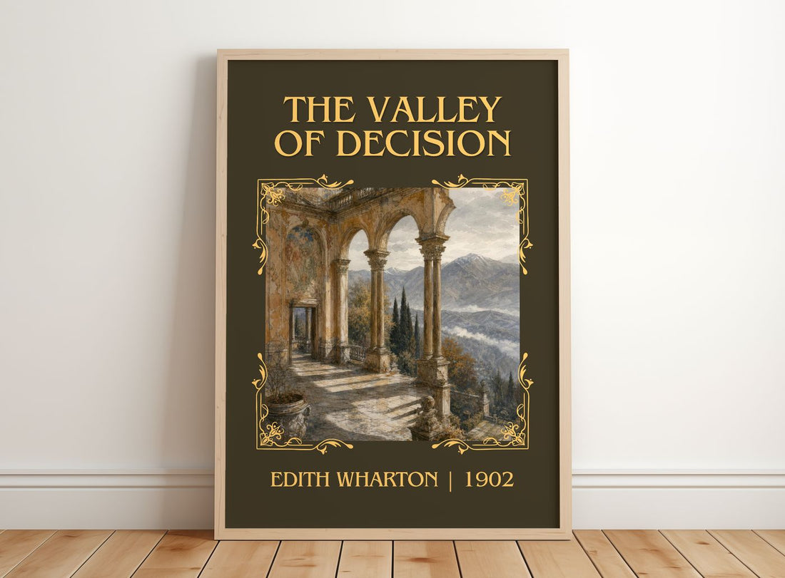 The Valley Of Decision Classic Book Art Print by Edith Wharton – framed print leaning on a wooden floor