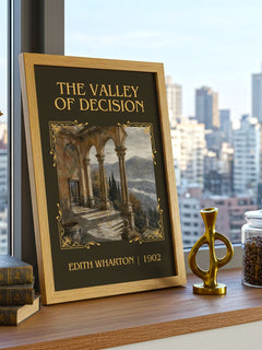 The Valley Of Decision Classic Book Art Print by Edith Wharton – framed print on a city-view windowsill