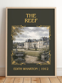 The Reef Classic Book Art Print by Edith Wharton – framed print leaning on a wooden floor