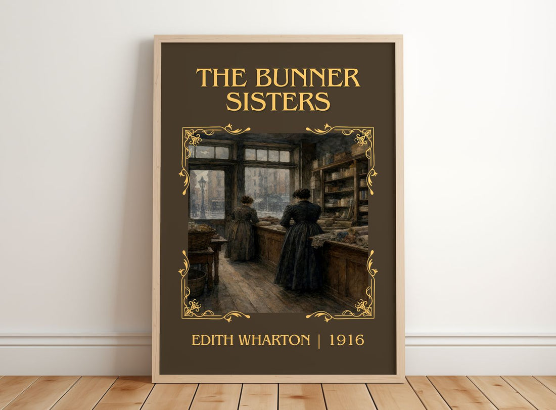 The Bunner Sisters Classic Book Art Print by Edith Wharton – framed print leaning on a wooden floor