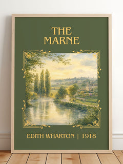 The Marne Classic Book Art Print by Edith Wharton – framed print leaning on a wooden floor