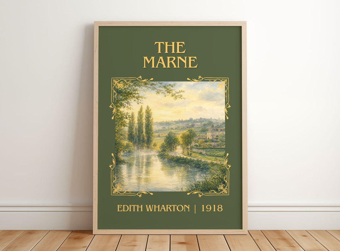The Marne Classic Book Art Print by Edith Wharton – framed print leaning on a wooden floor