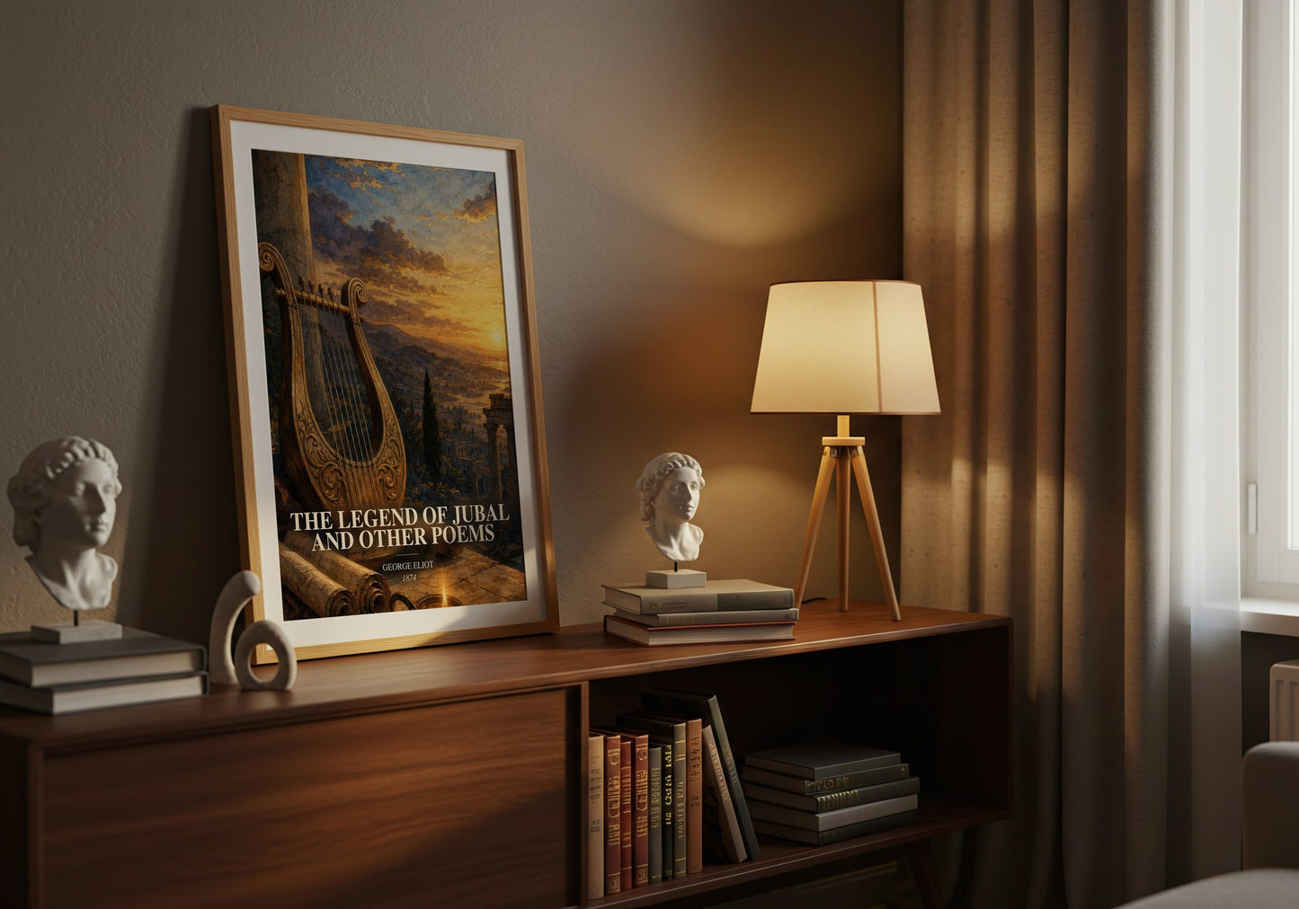 The Legend Of Jubal And Other Poems watercolour print on bookshelf – George Eliot fan gift