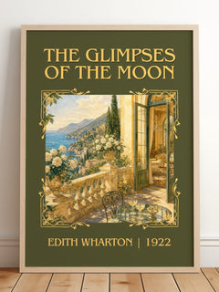 The Glimpses Of The Moon Classic Book Art Print by Edith Wharton – framed print leaning on a wooden floor