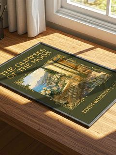The Glimpses Of The Moon Classic Book Art Print by Edith Wharton – print on a sunlit desk
