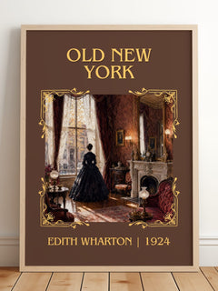 Old New York Classic Book Art Print by Edith Wharton – framed print leaning on a wooden floor
