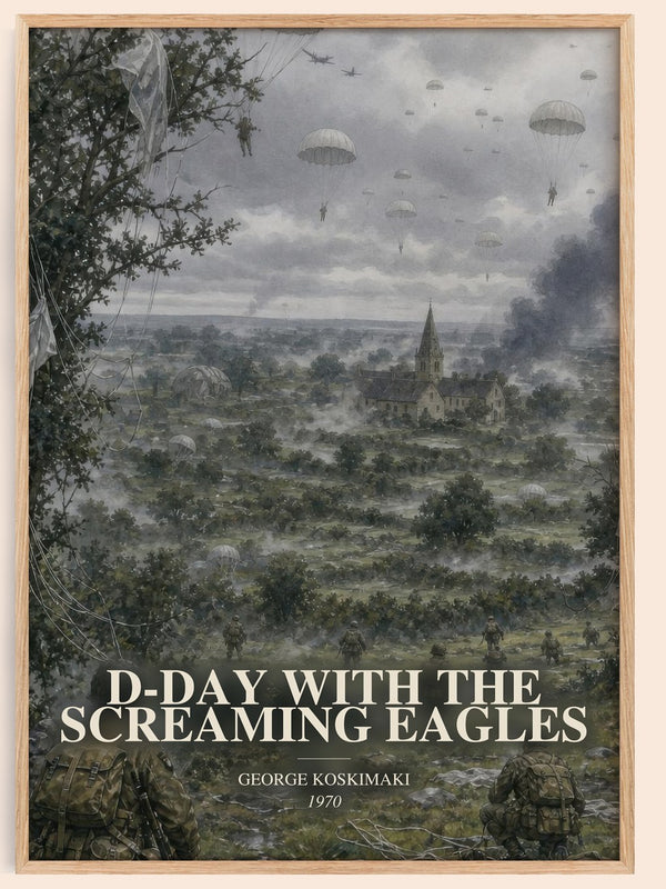 D-Day With The Screaming Eagles watercolour book poster by George Koskimaki – framed literary art print