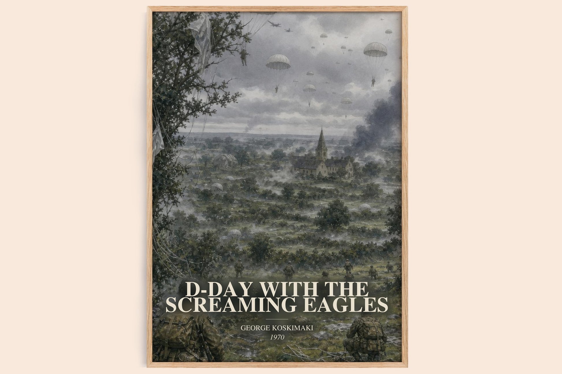 D-Day With The Screaming Eagles watercolour book poster by George Koskimaki – framed literary art print