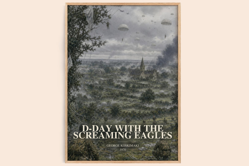 D-Day With The Screaming Eagles watercolour book poster by George Koskimaki – framed literary art print