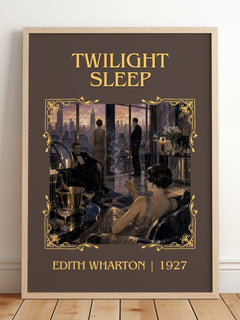 Twilight Sleep Classic Book Art Print by Edith Wharton – framed print leaning on a wooden floor