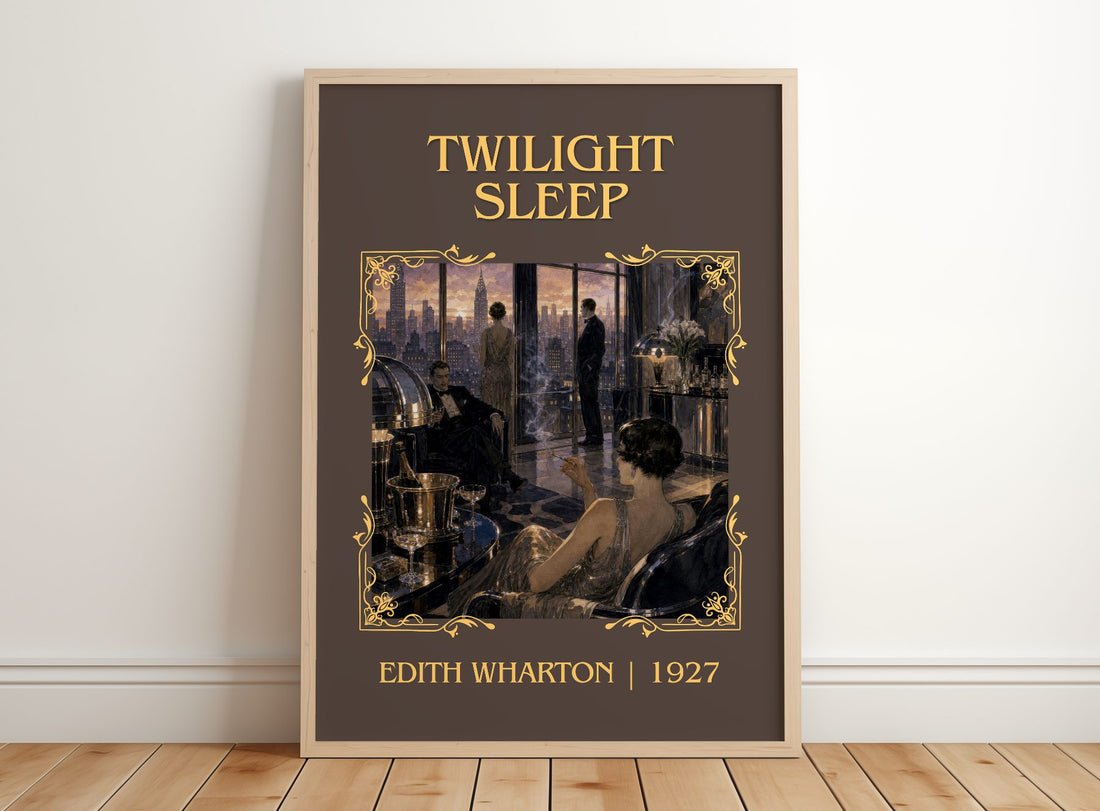 Twilight Sleep Classic Book Art Print by Edith Wharton – framed print leaning on a wooden floor