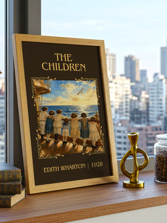 The Children Classic Book Art Print by Edith Wharton – framed print on a city-view windowsill