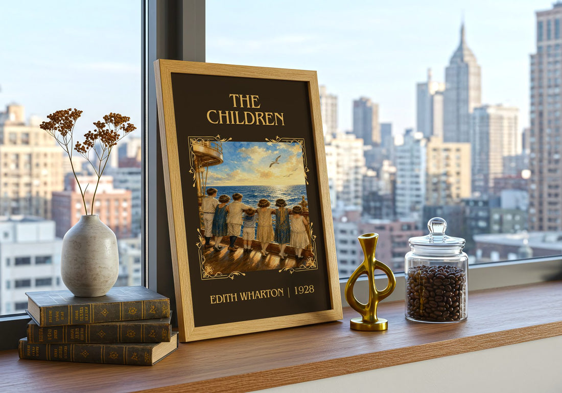 The Children Classic Book Art Print by Edith Wharton – framed print on a city-view windowsill