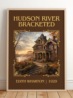 Hudson River Bracketed Classic Book Art Print by Edith Wharton – framed print leaning on a wooden floor