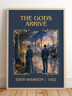 The Gods Arrive Classic Book Art Print by Edith Wharton – framed print leaning on a wooden floor