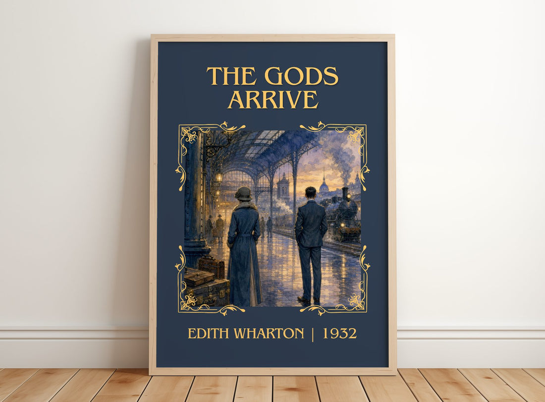 The Gods Arrive Classic Book Art Print by Edith Wharton – framed print leaning on a wooden floor