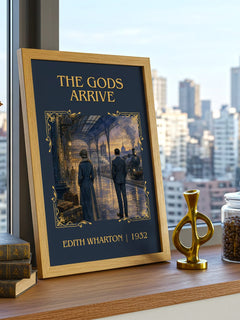 The Gods Arrive Classic Book Art Print by Edith Wharton – framed print on a city-view windowsill