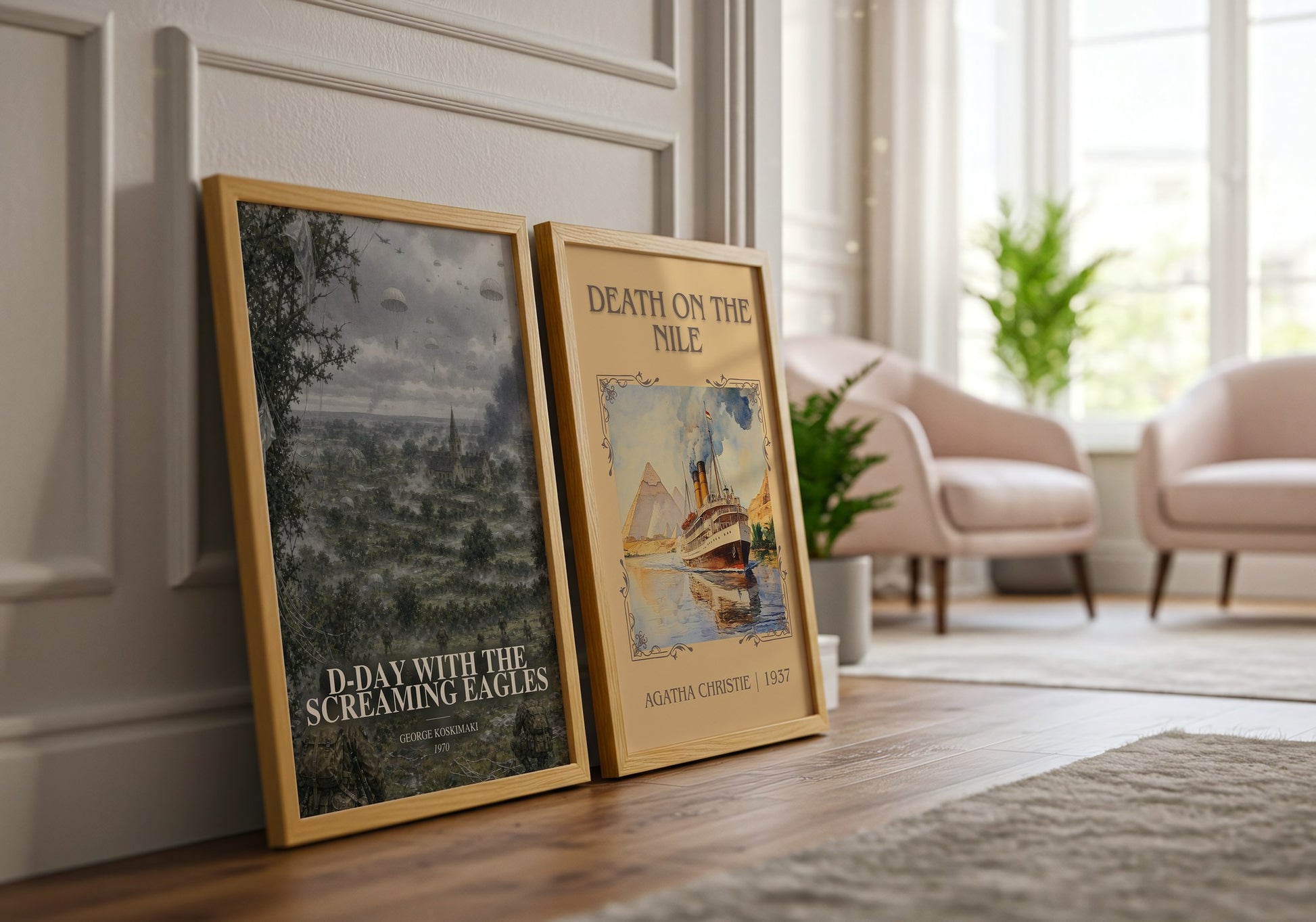 D-Day With The Screaming Eagles watercolour print framed by window – literary home decor