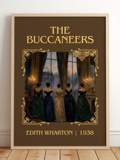 The Buccaneers Classic Book Art Print by Edith Wharton – framed print leaning on a wooden floor