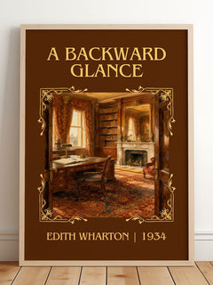 A Backward Glance Classic Book Art Print by Edith Wharton – framed print leaning on a wooden floor
