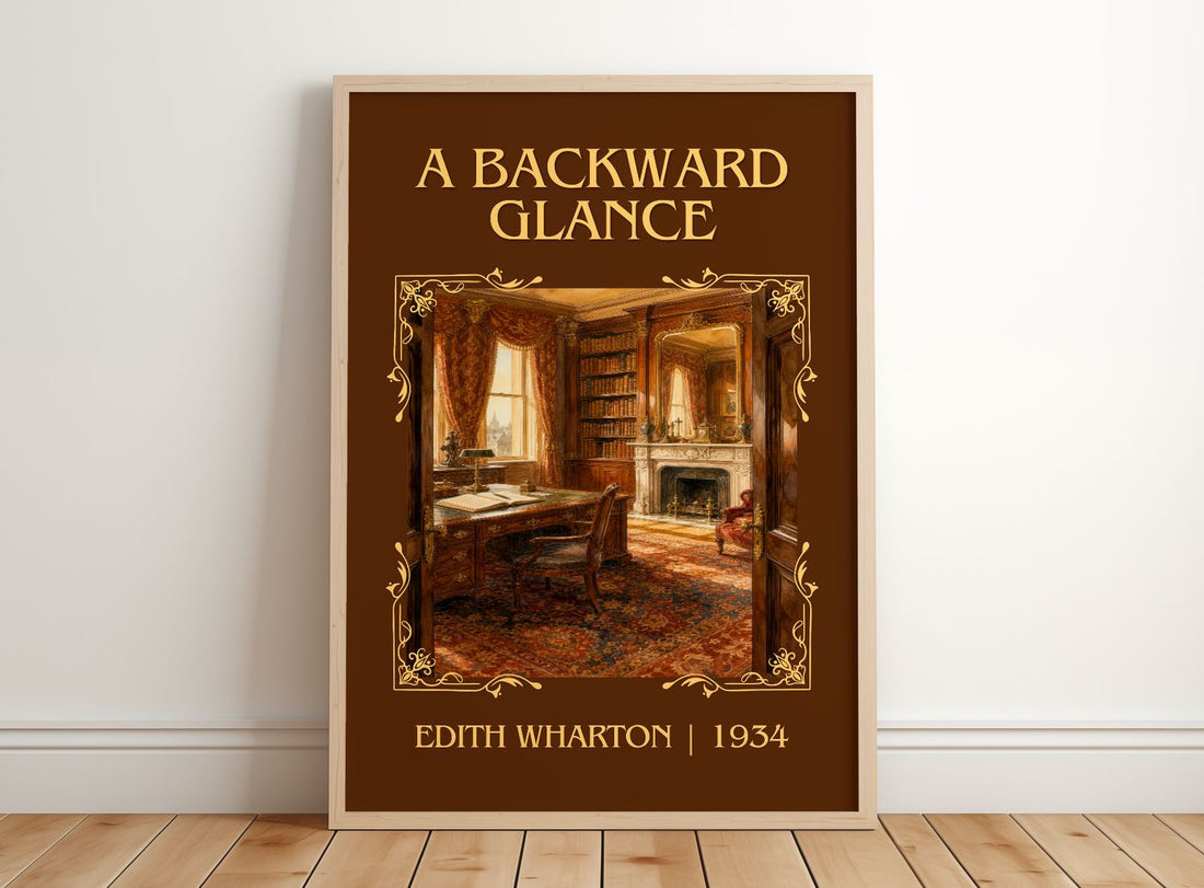 A Backward Glance Classic Book Art Print by Edith Wharton – framed print leaning on a wooden floor