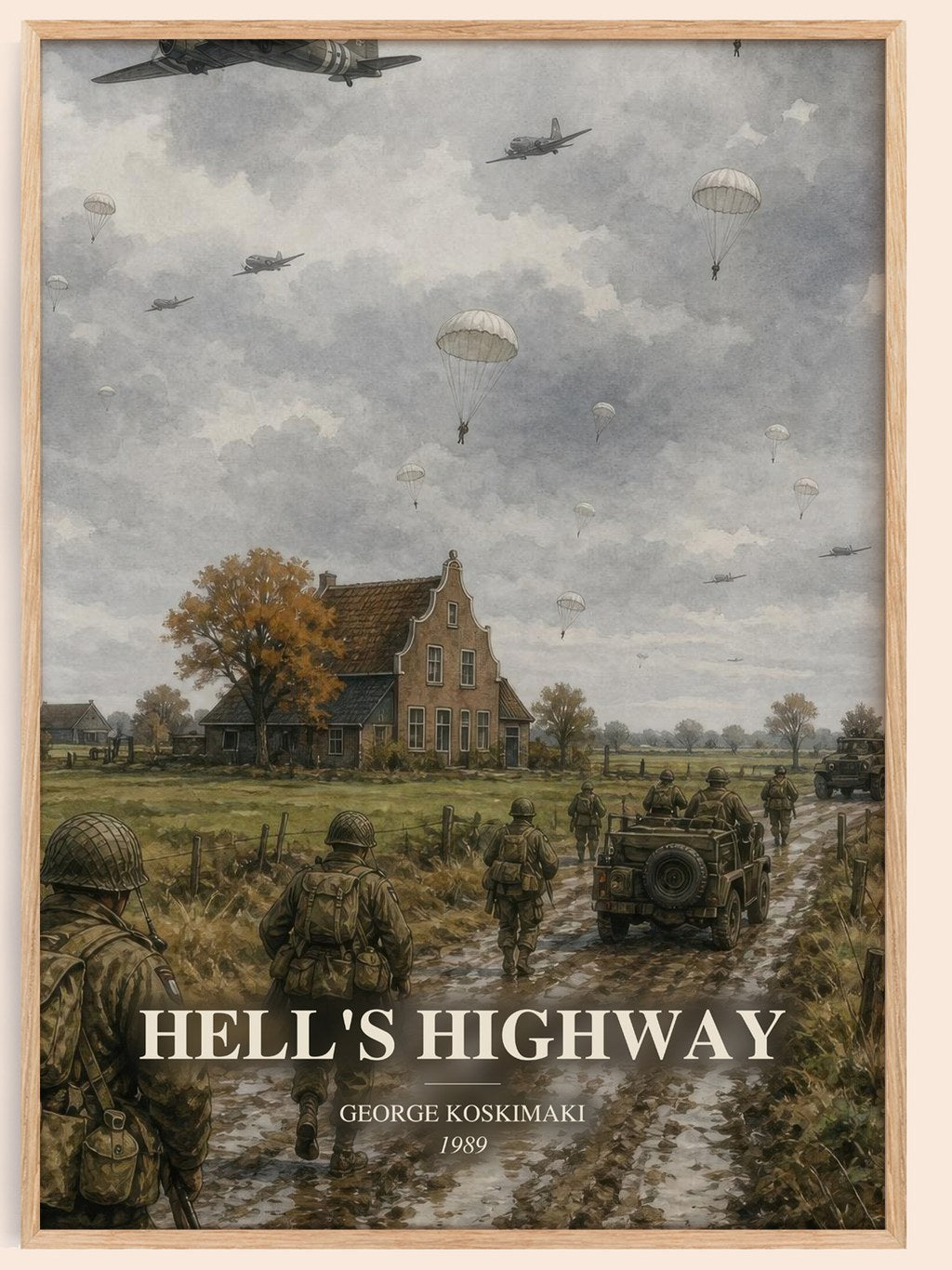 Hell'S Highway watercolour book poster by George Koskimaki – framed literary art print