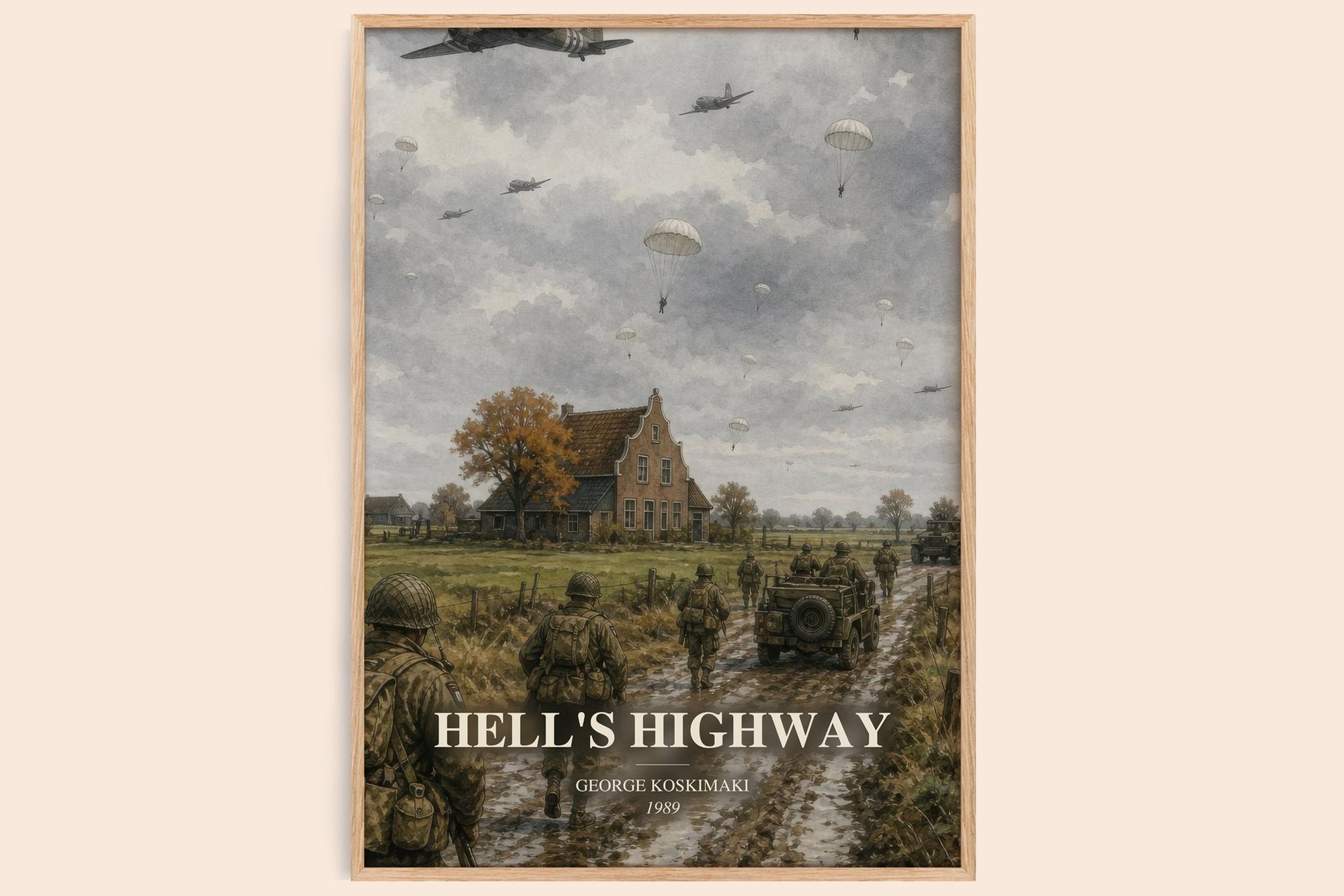 Hell'S Highway watercolour book poster by George Koskimaki – framed literary art print