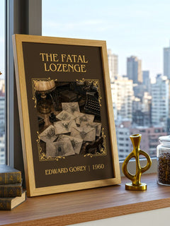 The Fatal Lozenge Classic Book Art Print by Edward Gorey – framed print on a city-view windowsill
