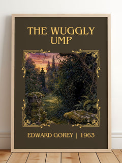 The Wuggly Ump Classic Book Art Print by Edward Gorey – framed print leaning on a wooden floor