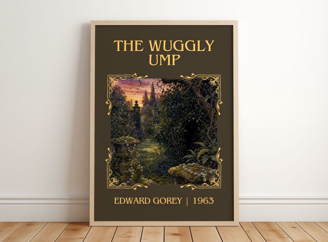 The Wuggly Ump Classic Book Art Print by Edward Gorey – framed print leaning on a wooden floor