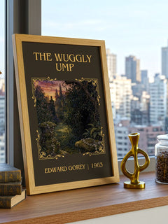 The Wuggly Ump Classic Book Art Print by Edward Gorey – framed print on a city-view windowsill