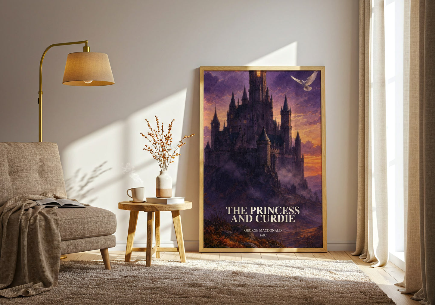 The Princess And Curdie watercolour print in frame leaning in hallway – childrens wall art